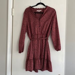LOFT Pink Cheetah Print Long Sleeve Belted Dress size Small